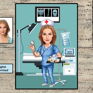 Descarga digital de regalo de caricatura de enfermera, regalo de cumpleaños de enfermera personalizado, tarjeta de graduación de estudiante de medicina, regalos de compañero de trabajo de enfermera personalizados