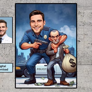 Police Officer Gift, Police Graduation,Police Gifts For Him, Super Police Officer Caricature,Police Officer Thank You Gift, Digital Download