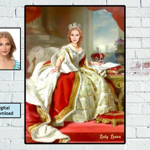 Gepersonaliseerde The Queen Painting Portrait Photo Gift With, THE DUCHESS Aangepaste illustratie Portret van Queen, Digitale Download