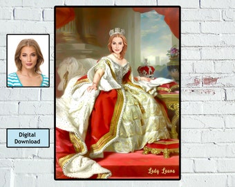 Personalized Queen Portrait Painting: Custom Royal Illustration (Digital Download)