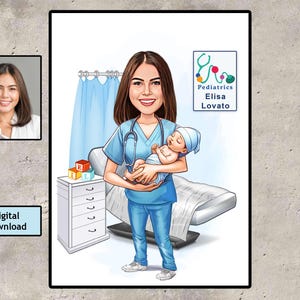 Pediatrician Personalized Picture of Cartoon, Pediatrician Custom as Character, pediatric nurse gift, pediatrician office, graduation gift