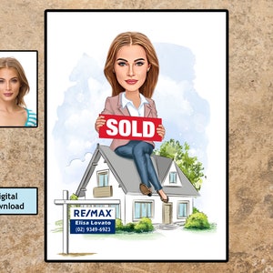 Custom Woman Realtor Cartoon Portrait, Realtor Portrait, Gift for Realtor, Female Realtor Cartoon Drawing, Realtor Caricature from Photo