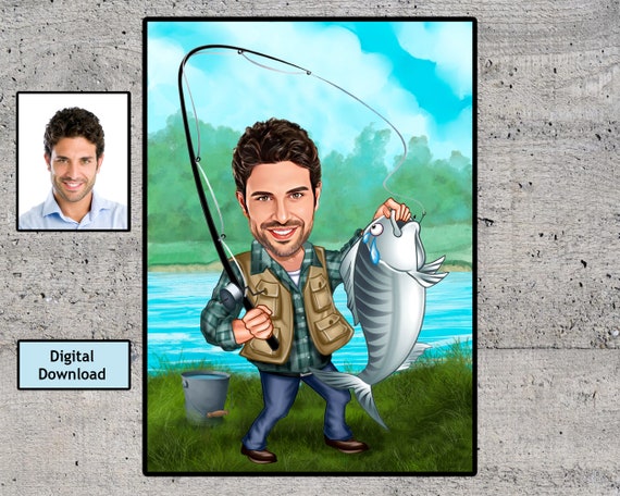 Customized Cartoon Fisherman, Custom Caricature Catch Fisherman