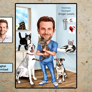 Presente veterinário masculino - presente de tecnologia veterinária, retrato veterinário, presente veterinário personalizado para aniversário e aposentadoria graduando seu macho