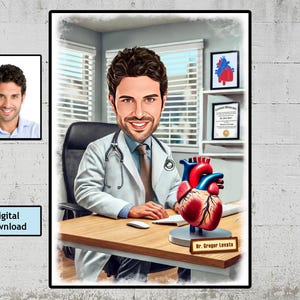 Custom Super Male Cardiologist, Heart Doctor Gift, Custom Cardiologist Portrait, Cardiologist caricature, Cardiologist Cartoon, Download