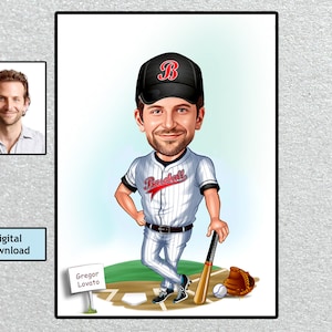 Baseball, Sport Farbkarikatur, Vatertag, Geburtstagsgeschenk, Vatertag personalisierte Zeichnung, Zeichnung vom Foto, Baseball Fan