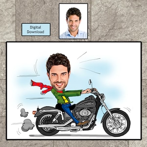 Personalized Biker Caricature | Gift for Motorcycle Riders, Gift for Motorcycle Lovers, Motorcyclist Birthday Gift for Him, Digital Download