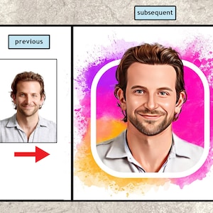 Cartoonportret van foto, profielfoto sociale media, Instagram-avatar, gepersonaliseerd portret van foto, Instagram-logo, digitale download
