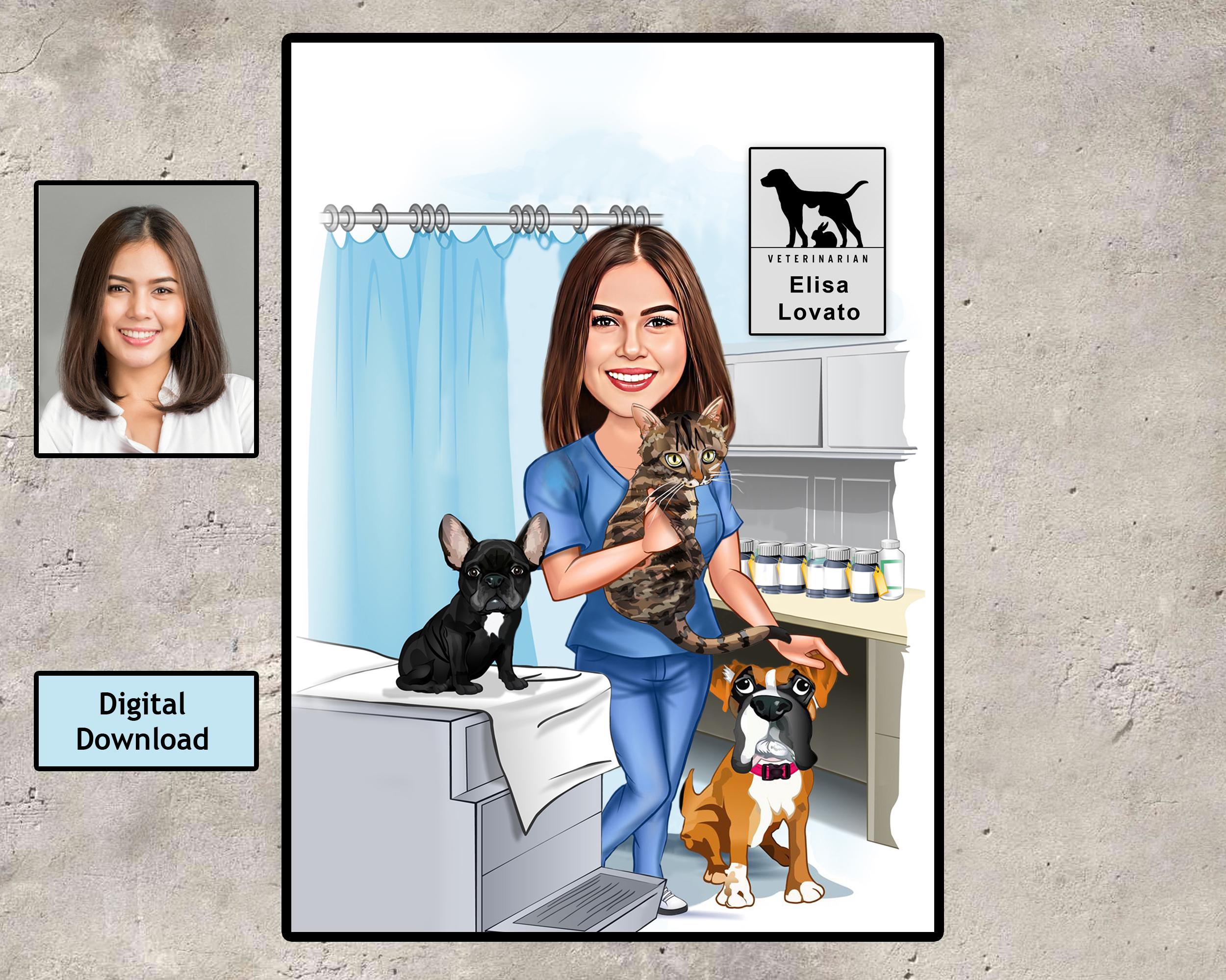Custom Veterinarian Gift for Women, Female Vet Caricature from Photo, Funny Vet Gift, Funny Veterinarian Portrait, Vet Cartoon Drawing