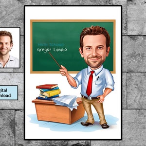 Personalisierte Lehrer Cartoon Geschenk - benutzerdefinierte Karikatur Portrait von Ihrem Foto, männliche Lehrer Karikatur, Lehrertag, digitaler Download