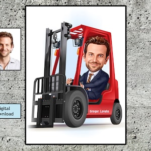 Custom Forklift Cartoon Portrait - Personalized Industrial Art with Your Face - Digital Download for Warehouse Enthusiasts