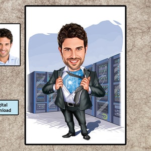 Personalized Computer Engineer Caricature: Custom IT Gift (Digital Download)