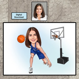Aangepaste vrouw basketbalspeler cartoon portret, basketbal karikatuur, cadeau voor basketbalspeler, basketbal portret, karikatuur van foto