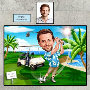 Personalized Golfer Gift, Custom Caricature Portrait From Your Photo, Golf Player Gift Him Her Men, Golf Cartoon Birthday Gift, Download