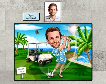 Personalized Golfer Caricature Portrait: Custom Golf Gift (Digital Download)