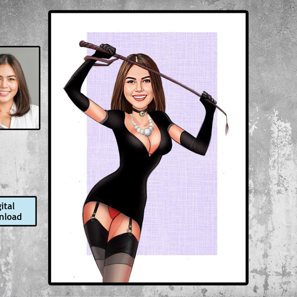 Femdom Dominatrix Art, Custom Female Domination Art from your photo / custom caricature, cartoon portrait, Slave Humiliation