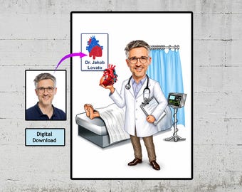 Individuelle Kardiologen-Karikatur: Herz-Cartoon-Geschenk (Digitaler Download)