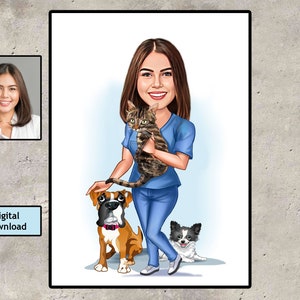 Female Veterinarian Gift - Custom Caricature From Photo, Veterinary Surgeon Caricature , Veterinarian Cartoon Portrait, Vet Tech Gift