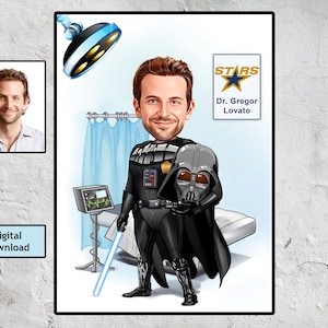 Karykatura Doktora Star, Prezent Doktora w Gwiezdnych Wojnach Darth Vader, Spersonalizowany Doktor, Portret Doktora, Kreskówkowa Doktorka, Emerytura Doktora