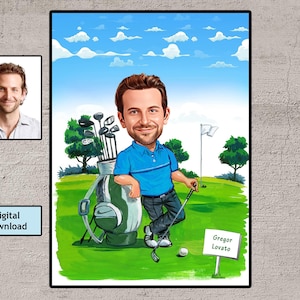 Personalized Golfer Gift, Custom Caricature Portrait From Your Photo, Golf Player Gift Him Her Men, Golf Cartoon Birthday Gift, Download