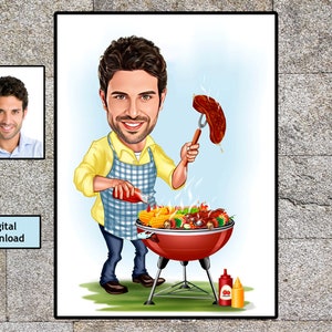 Benutzerdefiniertes Grill-Karikatur-Portrait, Grill-Porträt, Geschenk für Grill-Liebhaber, Grill-Karikatur, einzigartiges Grill-Geschenk, Grill-Karikatur von Foto