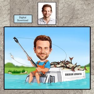 Caricatura personalizzata del pescatore: regalo di pesca personalizzato (download digitale)