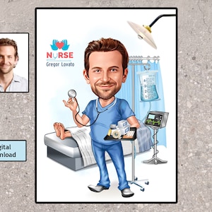 Nurse Male Caricature Digital Download , Gift for Nurse, New Job Congratulation, Nurse Custom Caricature Portrait From Your Photo