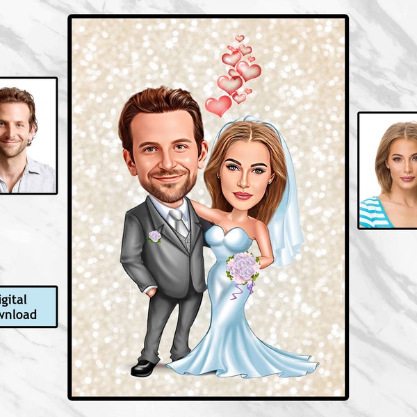 Wedding Caricature for Couple, Wedding Cartoon, Gift for Couple, Wedding Caricature from Photo, Wedding Cartoon Portrait, Wedding Portrait