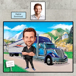 Gepersonaliseerde Truck Driver Karikatuur, Truck Driver Gift, Truck Driver, Custom Trucker Gift, Trucker Cartoon, Fun Truck Driver, Digitale Download
