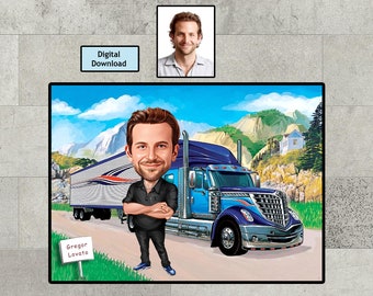 Personalized Truck Driver Caricature,Truck Driver Gift,Truck Driver, Custom Trucker Gift,Trucker Cartoon, Fun Truck Driver, Digital Download