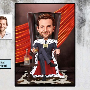 King Design Funny Caricature for Man , Money, Businessman Caricature, Big Boss Caricature, Personalized Gift Caricature, Digital Download