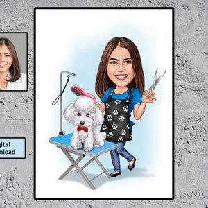Ritratto di cartone animato personalizzato per toelettatore di animali, caricatura di toelettatore per animali, regalo per toelettatore di animali, cartone animato di toelettatore per animali, caricatura da foto,