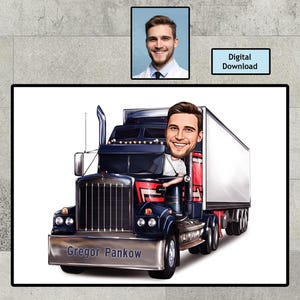 Personalized Truck Driver Caricature,Truck Driver Gift,Truck Driver, Custom Trucker Gift,Trucker Cartoon, Fun Truck Driver, Digital Download