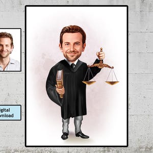 Regalo de juez, retrato de dibujos animados de su foto, regalo para juez, idea de regalo de juez, caricatura de juez, regalo de juez divertido, regalo de graduación de derecho
