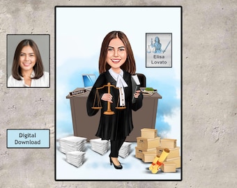 Personalized Lawyer Caricature Gift: Custom Attorney Portrait (Digital Download)