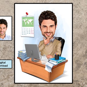 Custom Super Boss Cartoon Portrait, Super Boss Caricature, Gift for Male Boss, Boss Cartoon, Funny Boss, Cartoon Business Man