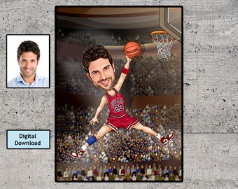 Custom Caricature Portrait - Basketball fun gift, gift for basketball sports lover gift, Basketball, Custom sport cartoon caricature drawing