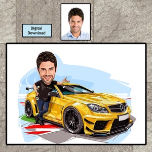 Personalized Male Cartoon Portrait, Men Caricature, Car Lover Gift, Custom Caricature, Father's Day Gift, Car Lover, Caricature from Photo