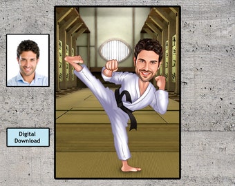 Personalized Karate Cartoon, Caricature Portrait,Custom Gift, Karate Portrait,Karate Gift, Martial Arts Gift, Kung Fu Gift, Digital Download