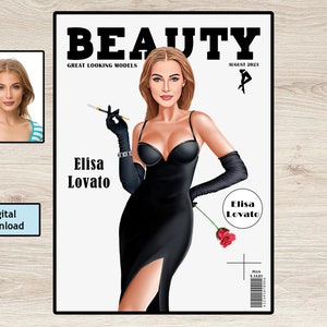 Customized Caricature Beauty Magazine Cover , Beautiful Girl Personalized Cartoon, Gift for Girlfriend, Gift for Wife, Birthday Gift