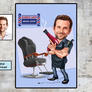 Gepersonaliseerde Kapper Cartoon, Gepersonaliseerde Mannelijke Kapper, Kapperszaak Cadeau, Professionele Kapper, Unieke Kapper Geschenken