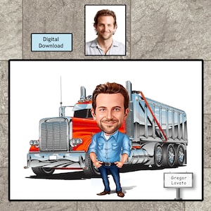 Caricature personnalisée de chauffeur de camion, cadeau de chauffeur de camion, chauffeur de camion, cadeau de camionneur personnalisé, dessin animé de camionneur, chauffeur de camion amusant, téléchargement numérique