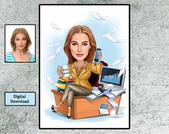 Custom Female Boss Cartoon Portrait, Boss Portrait, Gifts for Boss, Boss Caricature, Boss Lady Cartoon, Funny Boss Lady Caricature, Boss Art