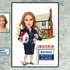 Custom Female Realtor Cartoon Portrait, Gift for Realtor, Portrait Custom Avatar, Character Logo Design, Real Estate Agent, Cartoon Logo