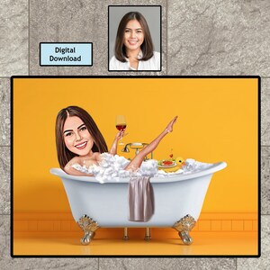 Benutzerdefinierte Frau in der Badewanne, personalisierte Badewanne Karikatur, feministisches Plakat, Mädchenbadezimmerwandkunst, digitaler Download, Mode