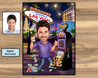 Personalized Las Vegas Cartoon, Custom Casino Caricature, Gift From Photo, Gambling Caricature, Las Vegas Caricature, Poker Player Gift