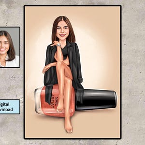 Nageldesigner-Karikatur-Porträt, Nageltechniker-Porträt, Nageldesigner-Porträt, Nagelstudio-Karikatur vom Foto, Nagelstudio