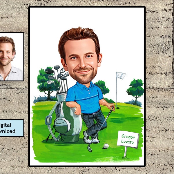 Personalisierte Golfspieler Geschenk, benutzerdefinierte Karikatur Porträt von Ihrem Foto, Golfspieler Geschenk Him Her Männer, Golf Cartoon Geburtstagsgeschenk, Download