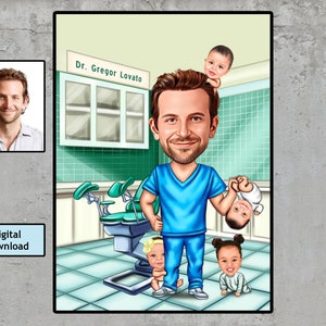PEDIATRICIAN Personalized Picture of Cartoon, Child Doctor Caricature, Caricature from Photo, Digital Portrait, Caricature Personalized Gift