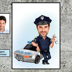 Personalized Police Officer Cartoon Portrait, Custom Police Caricature Drawing from Photo, Funny Police Caricature, Gift for Police